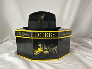 Dobbs Fifth Avenue Black Fedora Hat 7 1/4 Feather Vintage USA Box